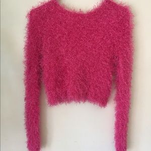 Pink fluffy crop sweater